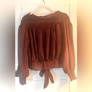 Red and black off the shoulder top